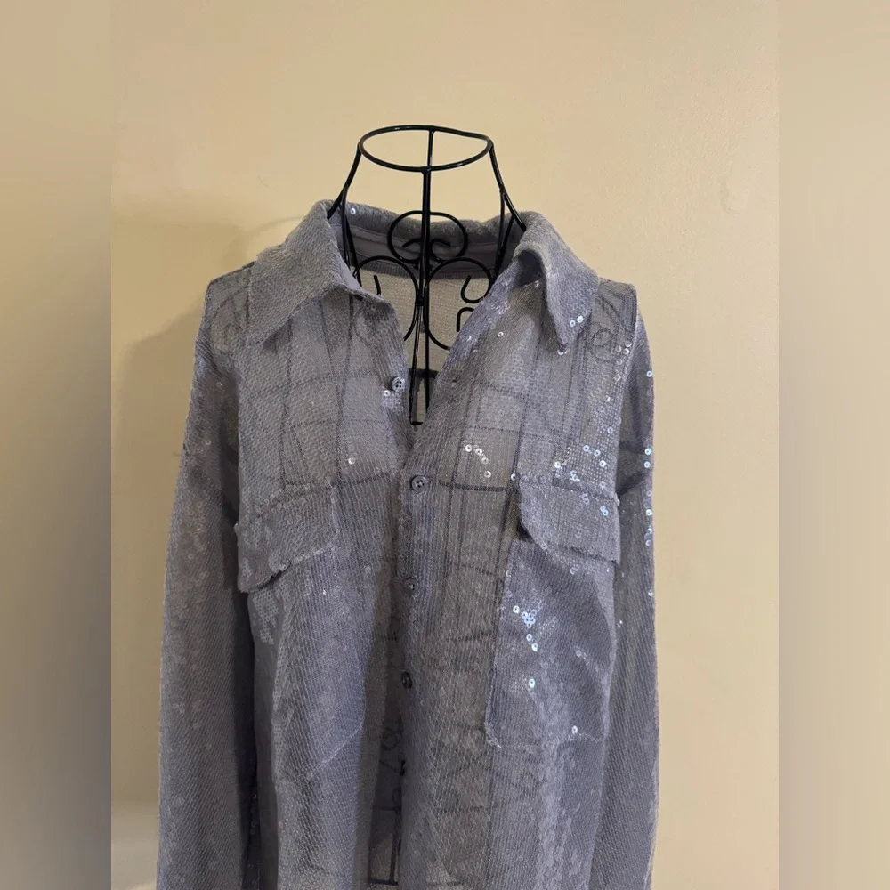NWOT Free People Disco Margarita Button down Size Small in Silver